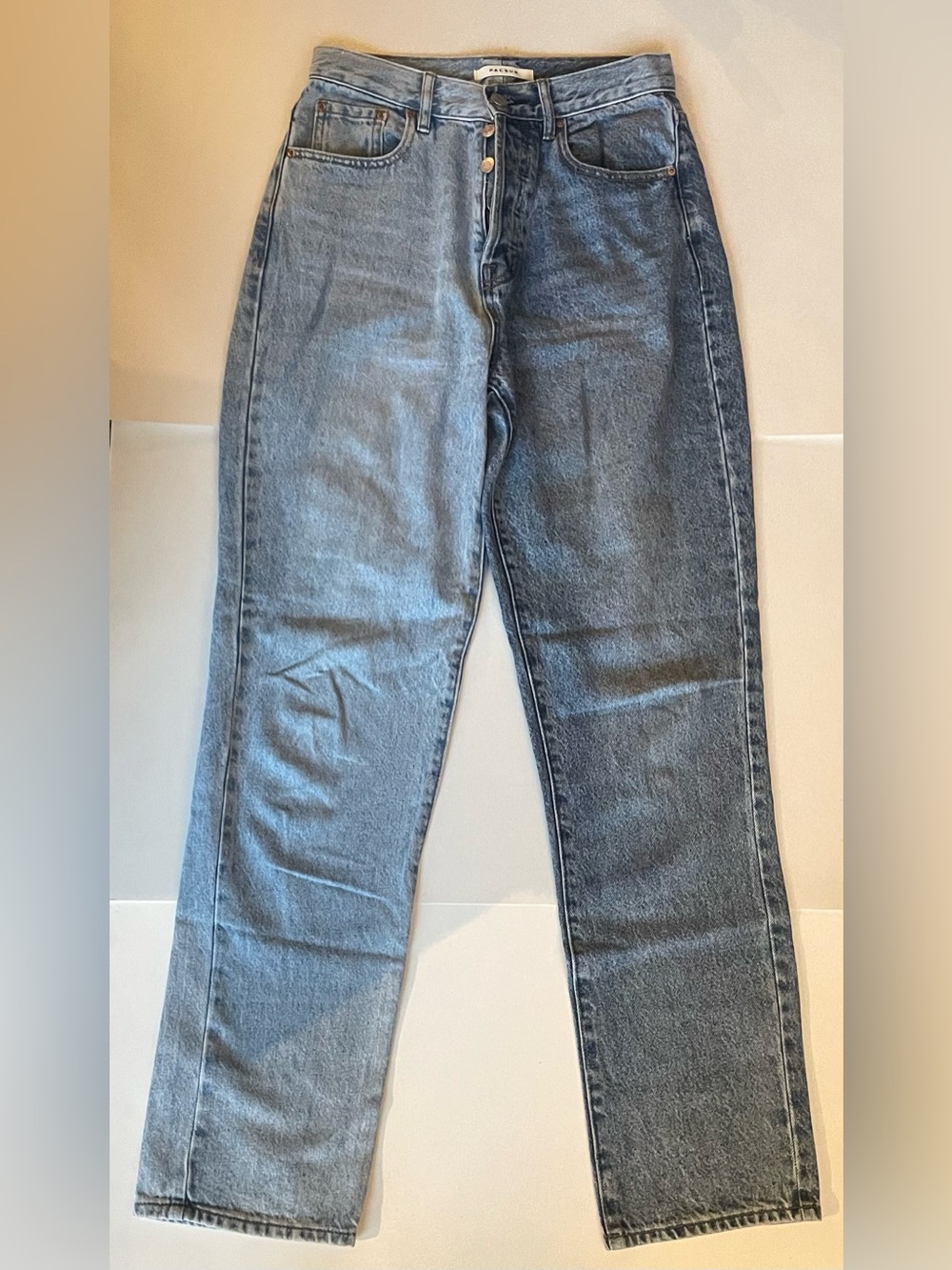 PacSun Two-Toned Cotton Straight Leg Dad Jeans in Light and Medium Wash Blue